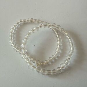 Clear Glass Bead Stretch Bracelet Set of 2 Women Jewelry